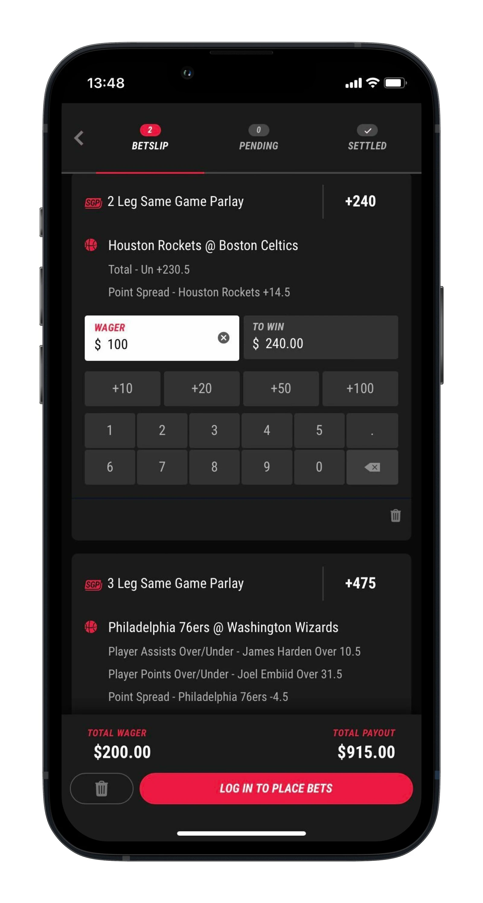 Pointsbet Betslip on Iphone