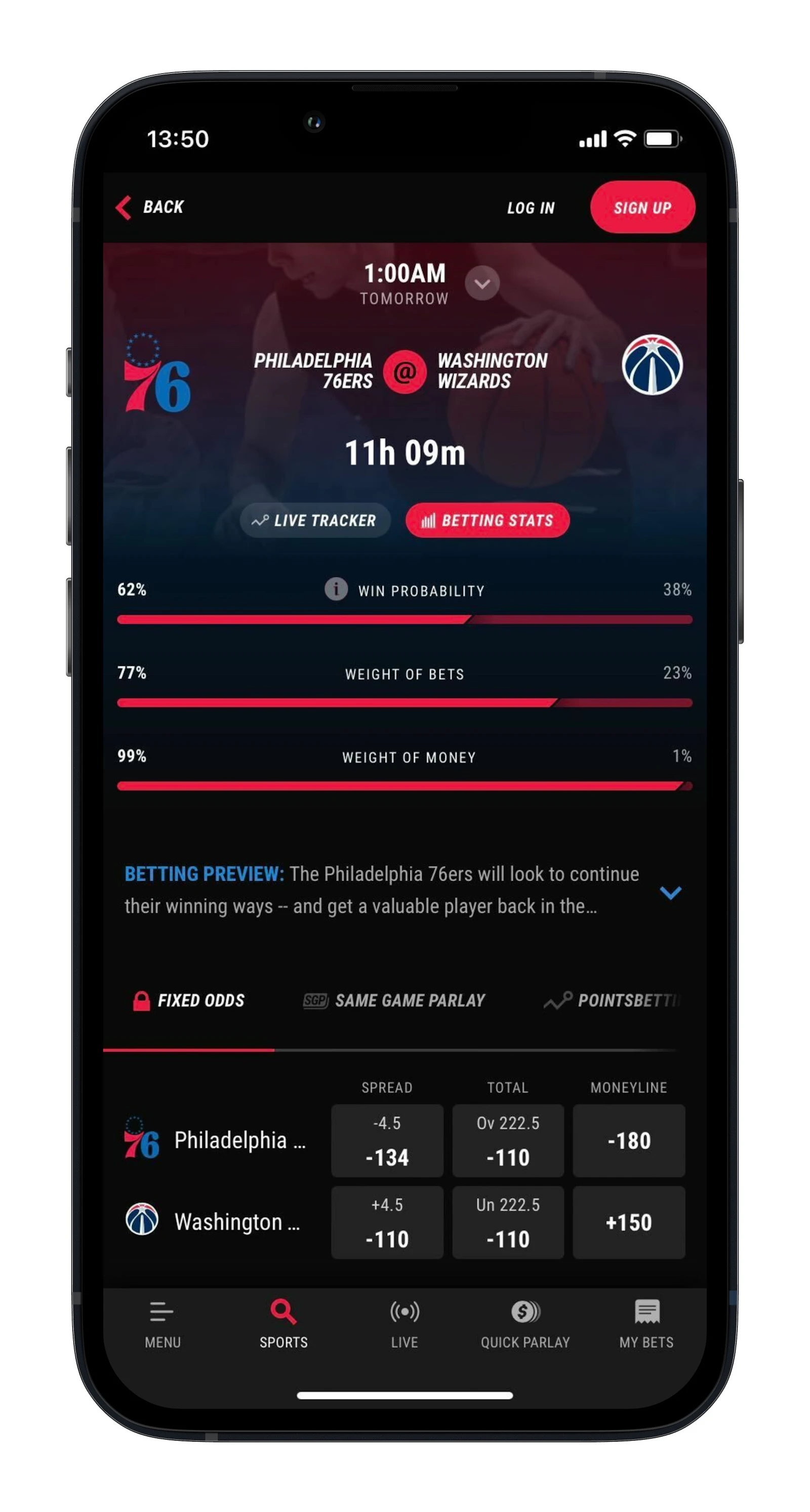 Pointsbet NBA on Iphone