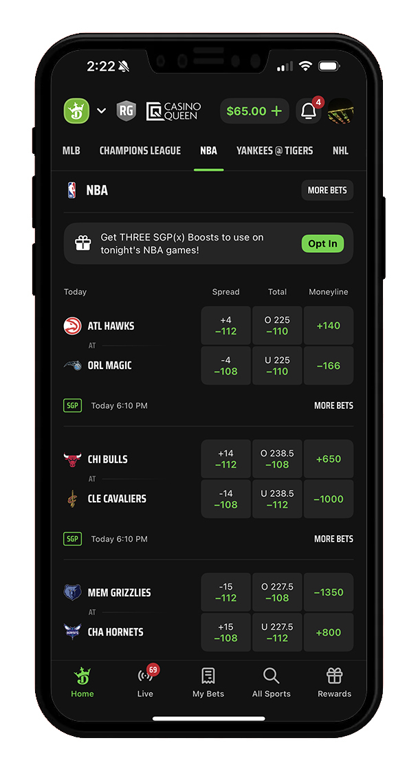 NBA betting on DraftKings Sportsbook